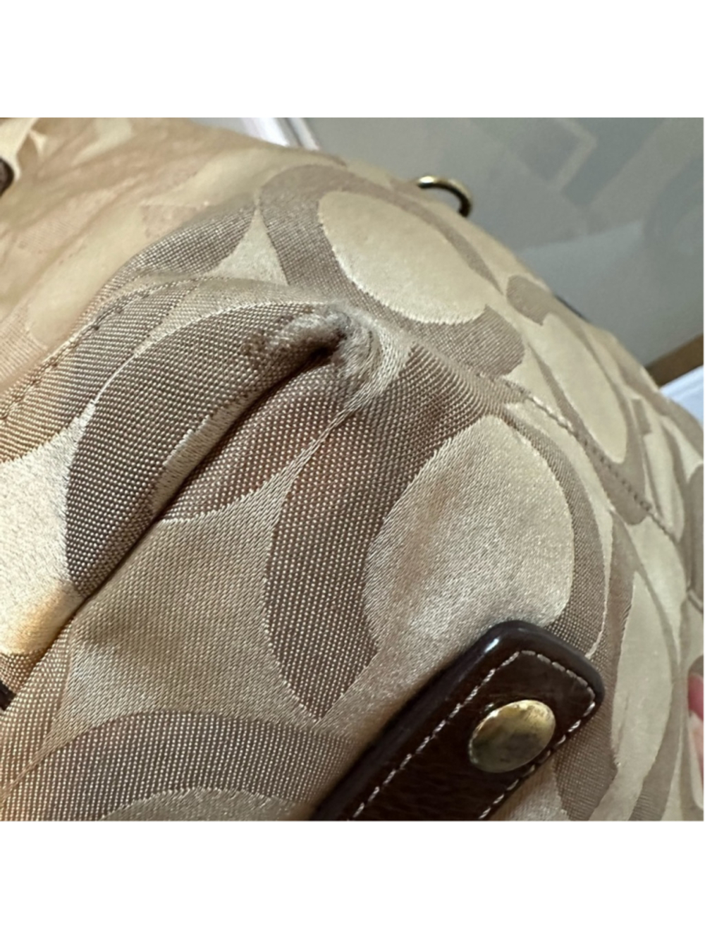 COACH Large Brown Leather and Tan Fabric Signature Canvas Satchel - Picture 5 of 10